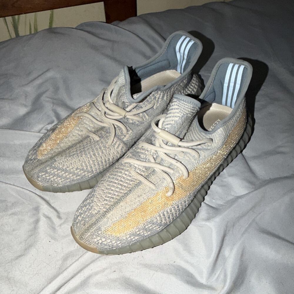 adidas Yeezy Boost 350 V2 Boost Gray/Tan Low Top Striped Sneakers Breathable